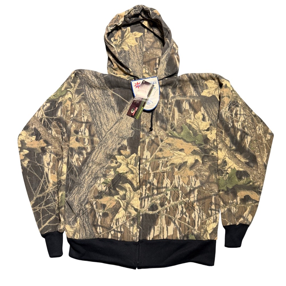 Vintage NWT Mossy Oak Camo Thermal Lined Fleece Zip Hoodie Jacket Mens L